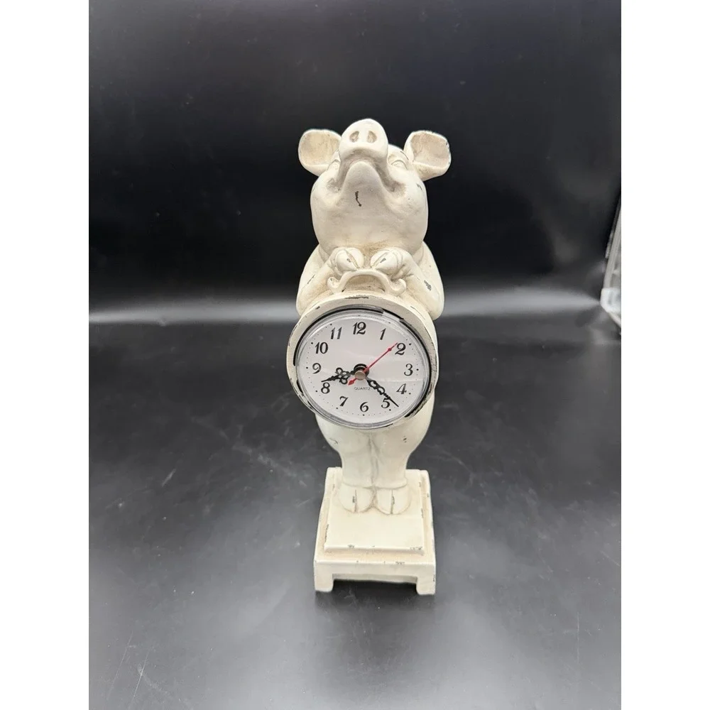 Vintage Standing Pig Figurine Quartz Desk Clock Farmhouse Decor Working Clock